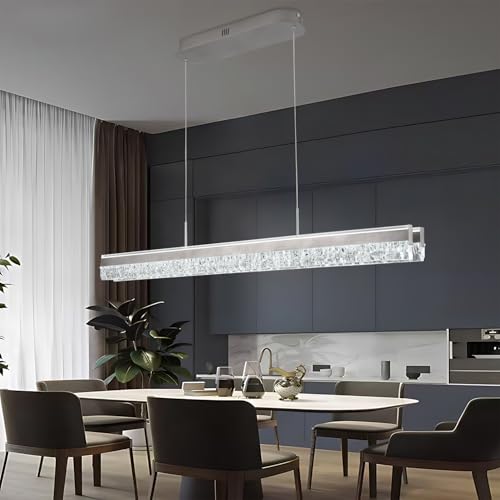 Modern Chandeliers for Dining Room Dimmable Crystal Led Pendant Light Kitchen Island Lighting 47in Ceiling Hanging Pendant Light with Remote