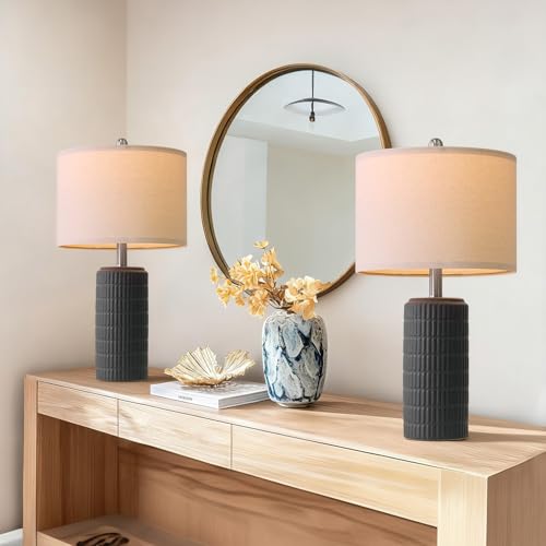 23" Matte Textured Ceramic Table Lamps Set of 2 for Bedroom (2 Count)