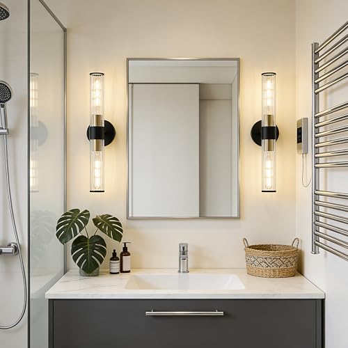 Hardwired Black Gold Vanity Light Threaded Glass Wall Sconce 2 Pack (2 Count)