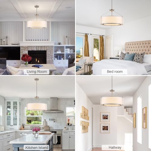 20Inches White Drum Chandelier Large Pendant Lights for Dining Room