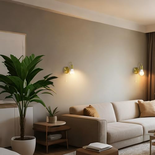 Hardwired Pull Chain Wall Sconce Gold 1