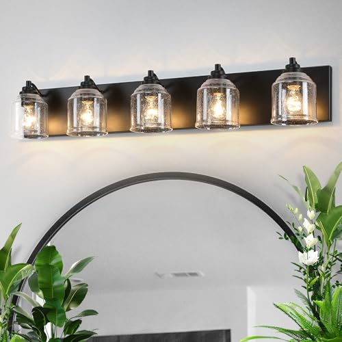 5 Light Vanity Lights for Bathroom Large 40" with Bubble Glass Shade
