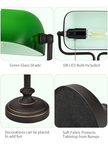 Traditional Banker's Desk Lamp with Glass Shade