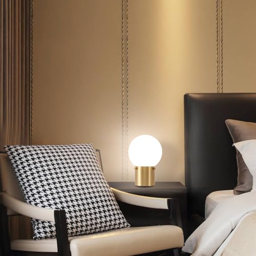 Gold Table Lamp for Nightstand with Frosted Glass Globe Lamp Shade