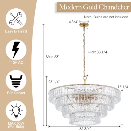 Dia 35.75 Inches Modern Glass Chandelier for Dining Room