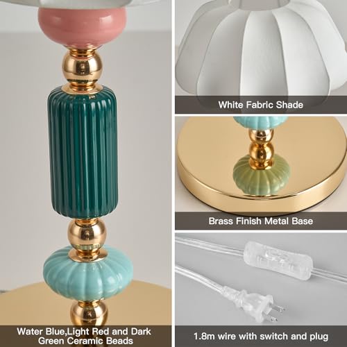 Modern White Fabric Table Lamp Plug in Metal Base Desk Light with Plug Cord Switch for Bedroom Bedside Living Room