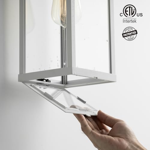 18" Classic Outdoor Wall Sconce 1 Light in Matte White Rectangular Metal Frame and Clear Glass Shade Waterproof Porch Light Patio Light Pack of 2 (2 Count)