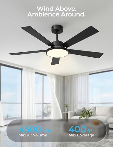 52" Smart Ceiling Fans with Lights and Remote (Black +Brown / 52 Inch)