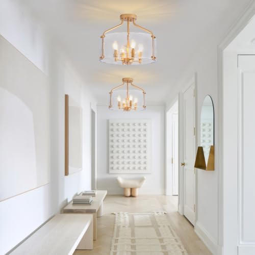 Gold Semi Flush Mount Ceiling Light Fixture 16'' Glass Modern Lght Fixture