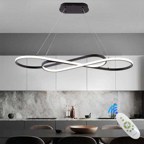 Black Modern Chandelier for Dining Room L39.4inch Dimmable Led Pendant Light for Kitchen Island Height Adjustable with Remote
