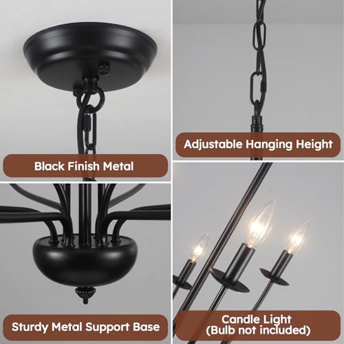 Black Chandelier for Dining Room, 12-Light Large Foyer Chandelier for High Ceilings, 36" Industrial Candle Light Fixtures, Modern Farmhouse Chandeliers for Living Room Staircase Entryway Kitchen