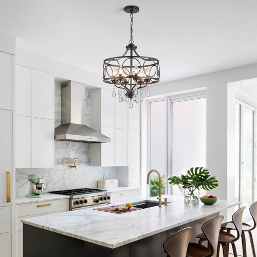 Modern Black Chandelier 17.7" Metal Crystal Pendant Lighting Fixture Hanging 6