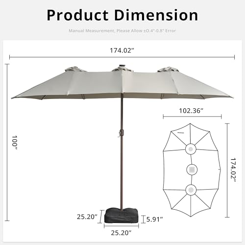 15ft Large Patio Umbrellas with Base & Solar Lights