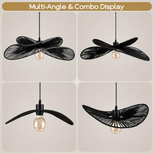 22.8" Large Rattan Pendant Light (Black)