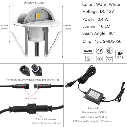 RNEHON 16 Pack Warm White LED Deck Lights Kit (16 Count)