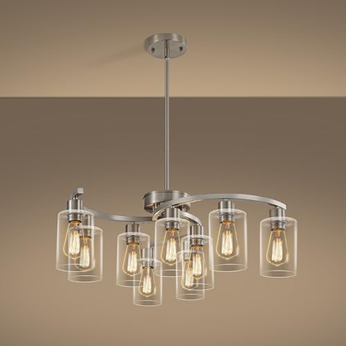 9 Light Brushed Nickel Glass Chandelier