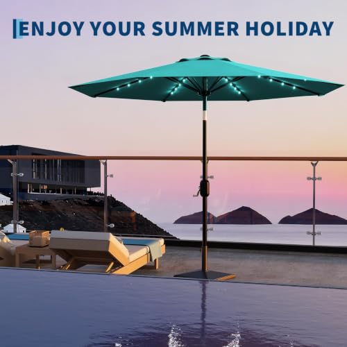 9FT Solar LED Patio Umbrella with Tilt & Crank