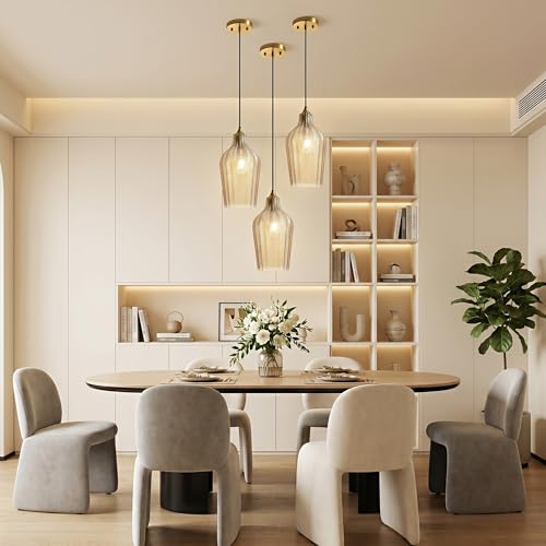 Amber Glass Pendant Lights Kitchen Island Gold Hanging Ceiling Light 6.7"