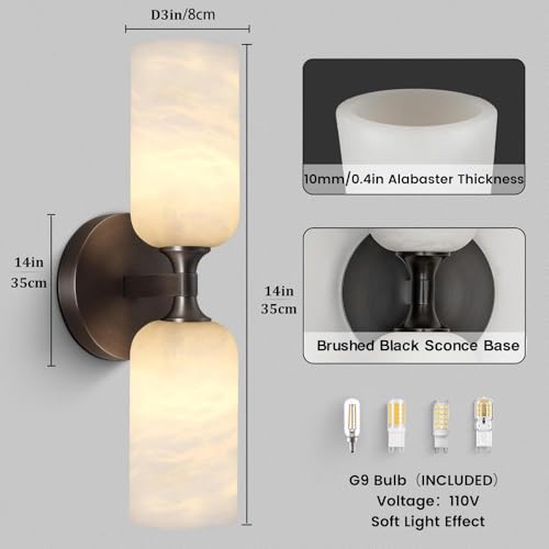 14in Modern Spanish Natural Marble Bathroom Vanity Sconces (2 Count)