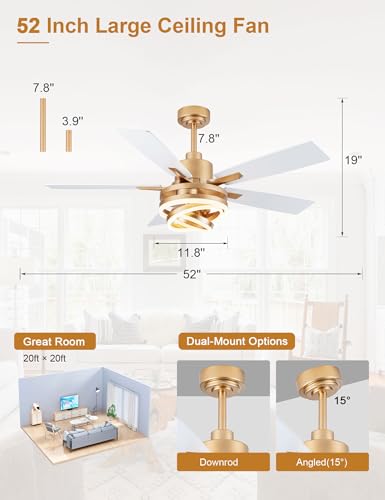 52" White and Gold Modern Chandelier Fandelier Ceiling Fan with Light