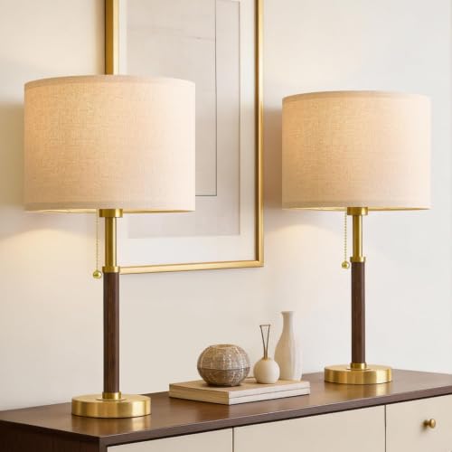 Wood Table Lamps 22" Mid Century Modern Lamps for Bedroom Living Room Lamps (2 Count)