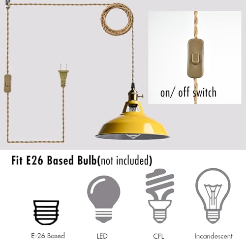 Nordic Plug in Hanging Pendant Light with Yellow Metal Barn Shade