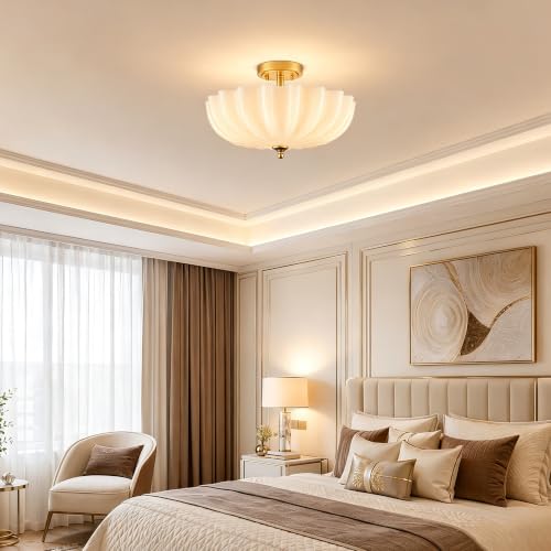 Modern Gold Milky Crackle Glass Semi Flush Mount Ceiling Light