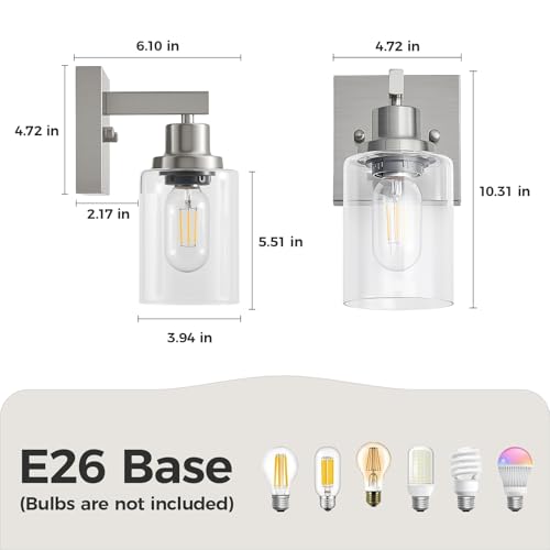 Bathroom Wall Sconce Set of 2 Brushed Nickel Bathroom Vanity Light