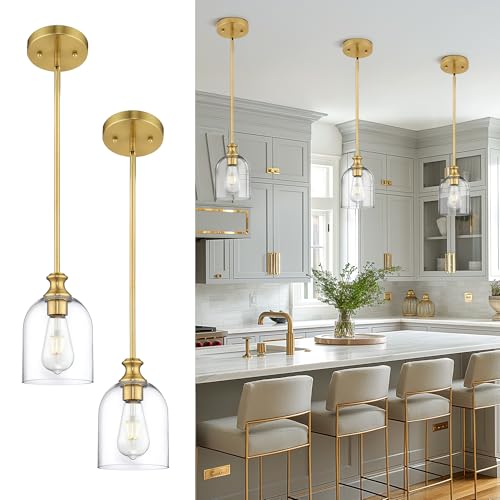2 Pack Modern Gold Pendant Lights Kitchen Island Cylinder Glass (2 Count)