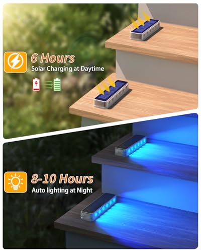 Blue Solar Step Lights for Outside IP68 Waterproof Led 4 Pack (4 Count)