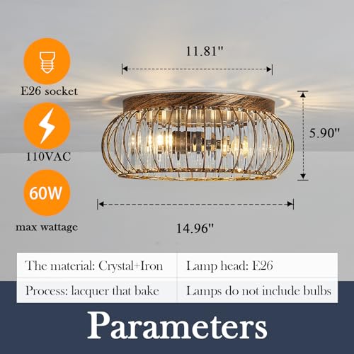 Modern Crystal Ceiling Light Oil Rubbed Bronze Flush Mount Ceiling Light Fixture 3 Light Ceiling Chandelier for Hallway Bedroom Bathroom Foyer Living Room Dining Room Kitchen