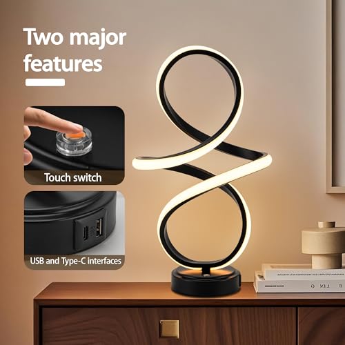 Modern Small Table Lamp with LED Spiral Design