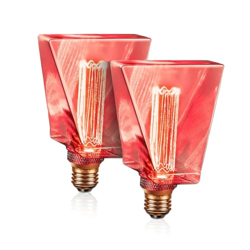 RED Light Bulbs LED Vintage Light Bulb 3.5W Equivalent 20W Ice Shaped E26 Led Bulb Medium Base (2 Count)