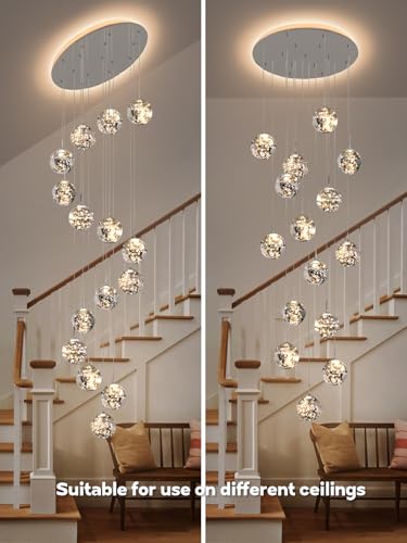 15 Light LED Staircase Chandelier Crystal Ceiling Lights Large Chandeliers for High Ceilings