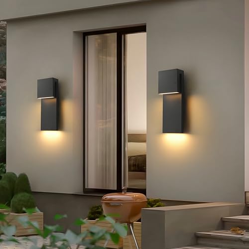 Modern LED Large Outdoor Wall Light 3000K 28W IP65 Waterproof Integrated LED Outdoor Wall Sconce Anti Rust Black Porch Lights Exterior Lighting Outside Lights Fixture for Garage