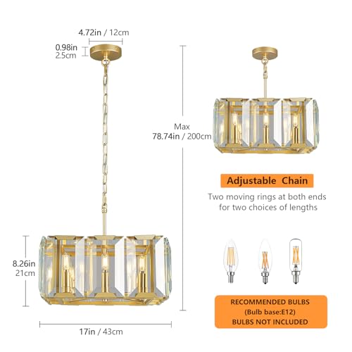 Gold Modern Crystal Chandeliers Rectangle Farmhouse Pendant Light Semi Flush Mount Ceiling Light Fixture for Bedroom Dining Room Kitchen Island Living Room Foyer Hallway