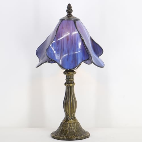 Small Tiffany Table Lamp Purple Morning Glory Style W8H14.5 Inch