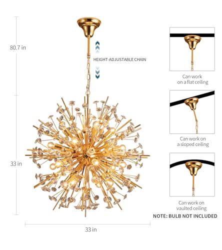 Modern 20 Light Gold Sputnik Chandelier