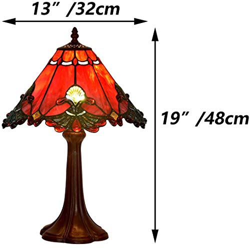 L10021 Baroque Tiffany Style Stained Glass Table Lamp Night Light with 13 Inches Wide Handmade Lampshade Metal Base for Bedside Bedroom Living Room Decoration