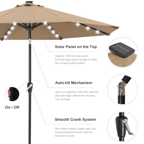 Solar Led Patio Umbrella with 32 Lights 9FT