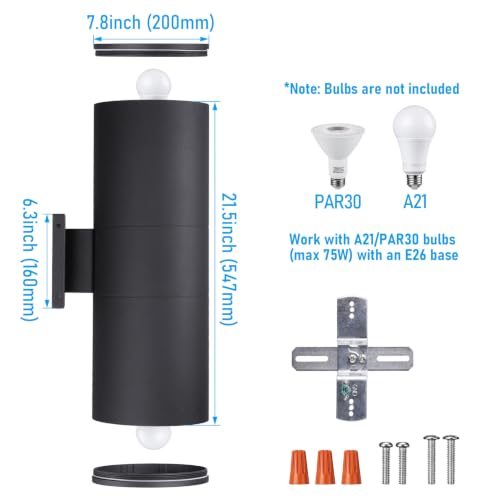 2 Pack 22" Outdoor Cylinder Wall Light (2 Count)