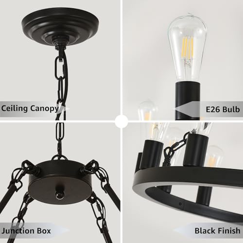 2 Tier 48" Wagon Wheel Light Fixture Black Farmhouse Chandeliers