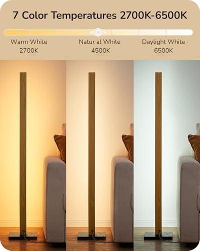 48.43" Wooden LED Corner Floor Lamp with Remote