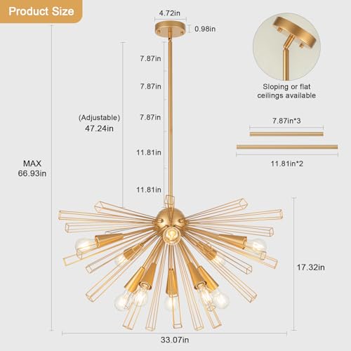 10 Light Gold Sputnik Chandeliers