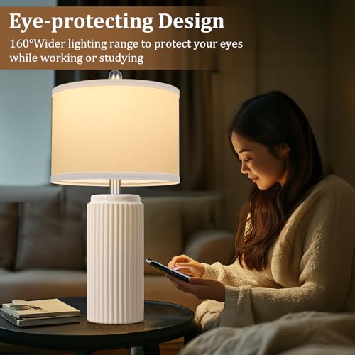 23.5" Cream Ceramic Table Lamps Set of 2 (2 Count)
