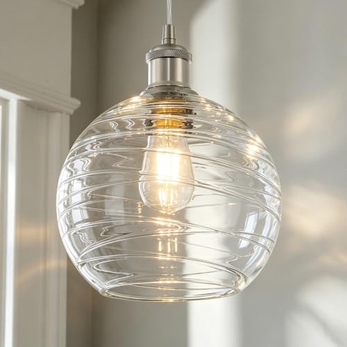 10” Globe Glass Pendant Light Kitchen Island Hanging Light Brushed Nickel