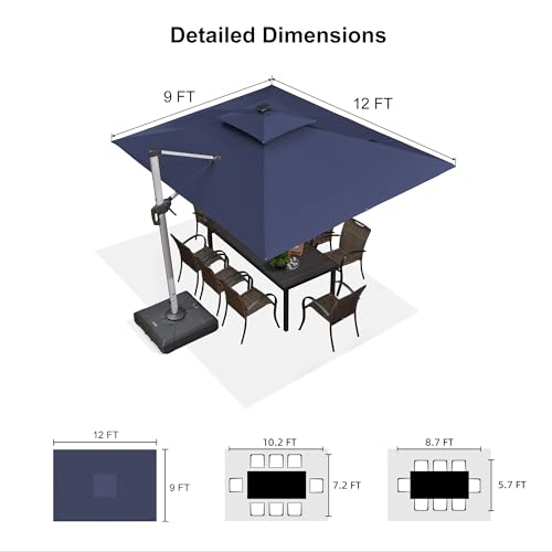 Patio Umbrella with Base 9'X12' Double Top LED Light