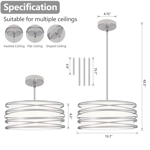 Drum Chandelier 15.7'' Rustic Brushed Nickel 3