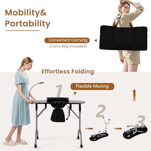 Manicure Table Portable Nail Table Desk with LED Nail Lamp