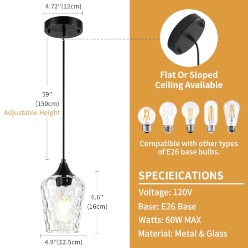 Black Pendant Lights Kitchen Island Hammered Glass Hanging Lights (3 Count)